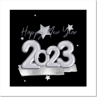 Happy New Year 2023.Silver Posters and Art